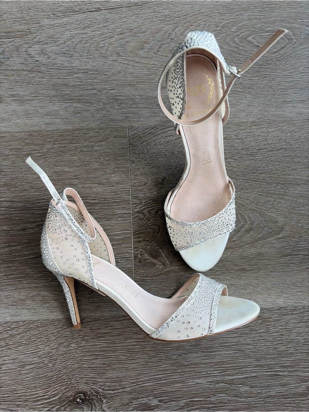 Crystal-Embellished Women's Ankle Strap Heels in Ivory bridal‎ bachelorette